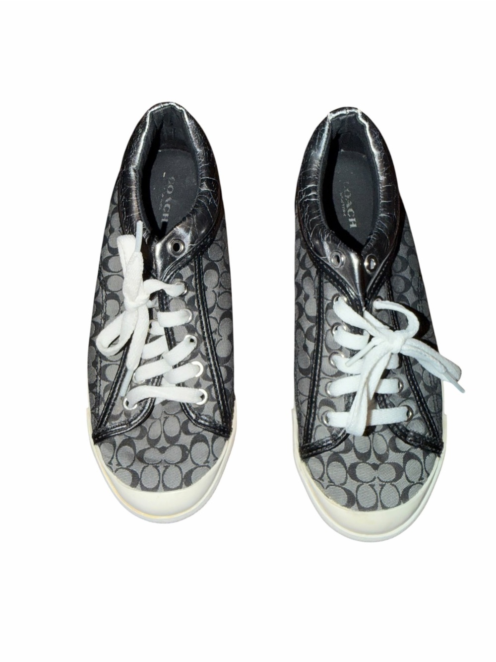 Coach Francesca Signature C Women’s 7.5 Sneakers Black Gray Metallic Silver